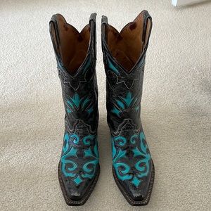Black cowboy boots with turquoise design